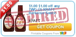 $1.00 off any TWO (2) KRAFT Barbecue Sauce