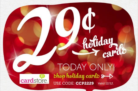 1 DAY ONLY! 12/12/12! 29¢ Holiday Cards + Free Shipping at Cardstore!