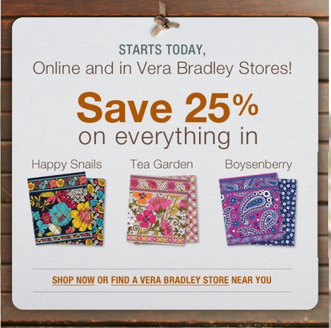 Save 25% on Select Vera Bradley Products!