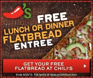 Flatbread Entree for FREE at Chili’s!! Lunch or Dinner!!